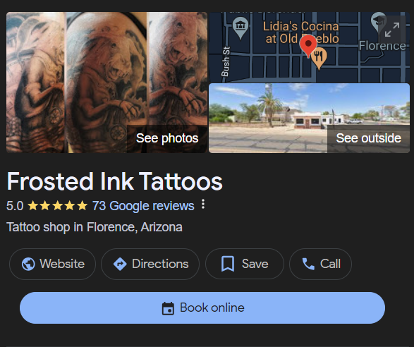 Google Screen Shot of Frosted Ink Tattoos